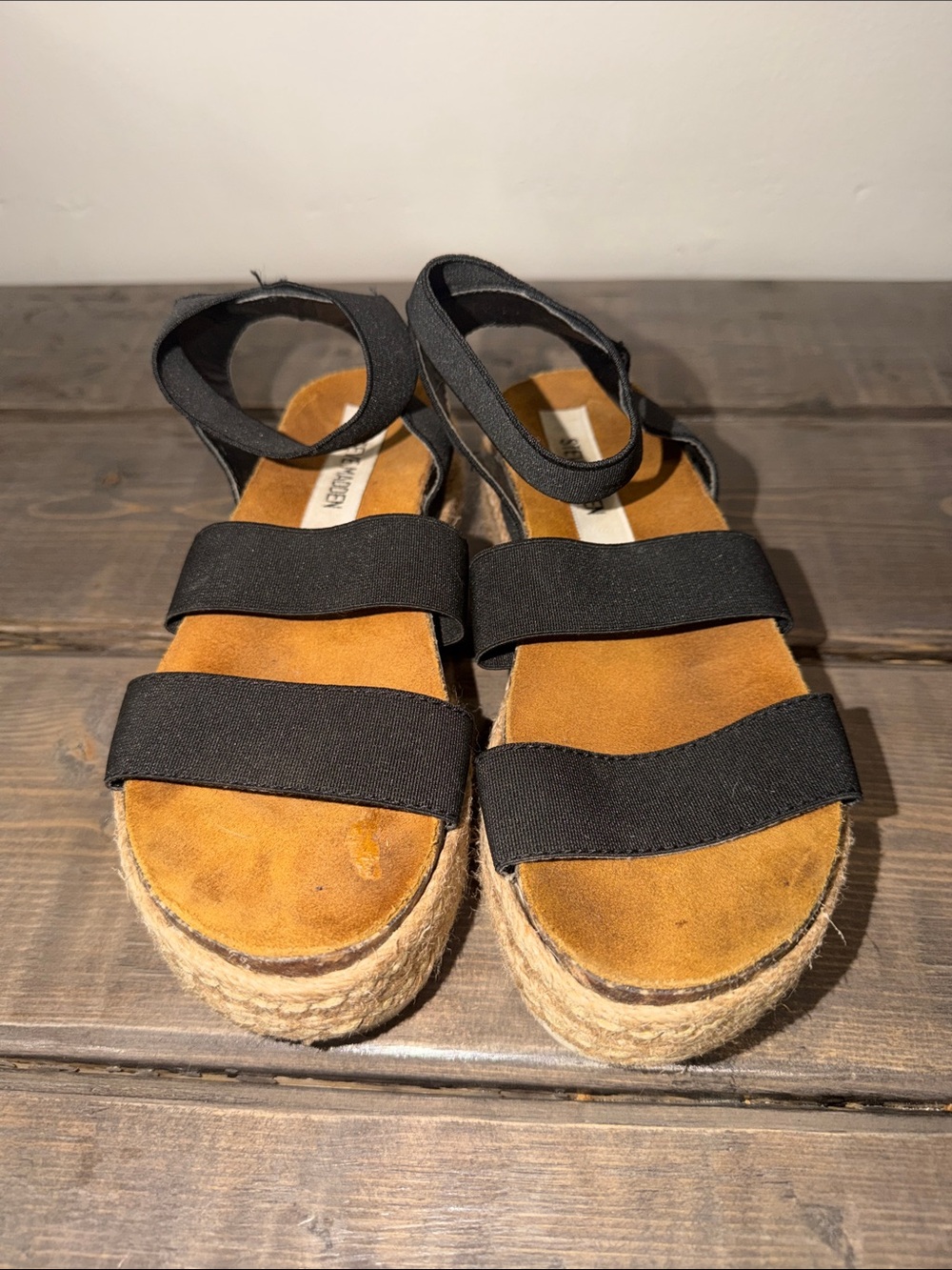 Steve Madden Black Bandi Platform Wedge Sandals